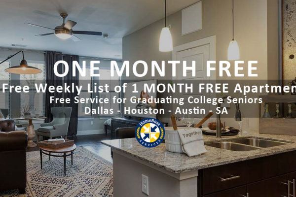 1 month free rent apartments - weekly email for Dallas - Houston - Austin - SA