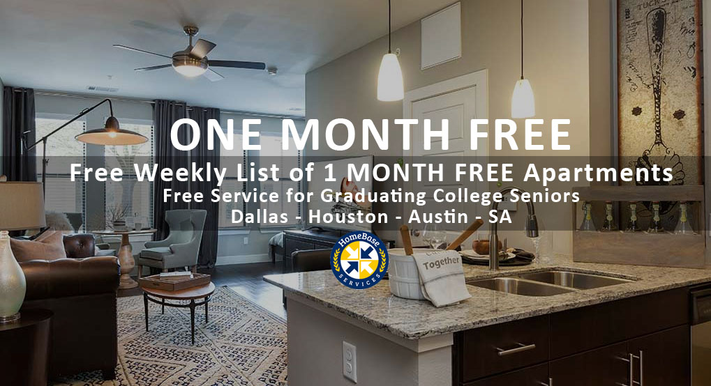 1 month free rent apartments - weekly email for Dallas - Houston - Austin - SA