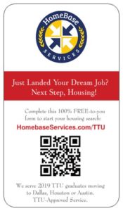 Free housing service for Red Raider Graduates moving to Dallas, Houston or Austin.